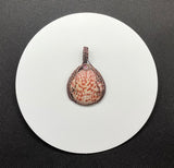 Self collected Beautiful Natural Calico Scallop Sea Shell Pendant wrapped in handwoven Copper with Pink and White Tourmaline accent