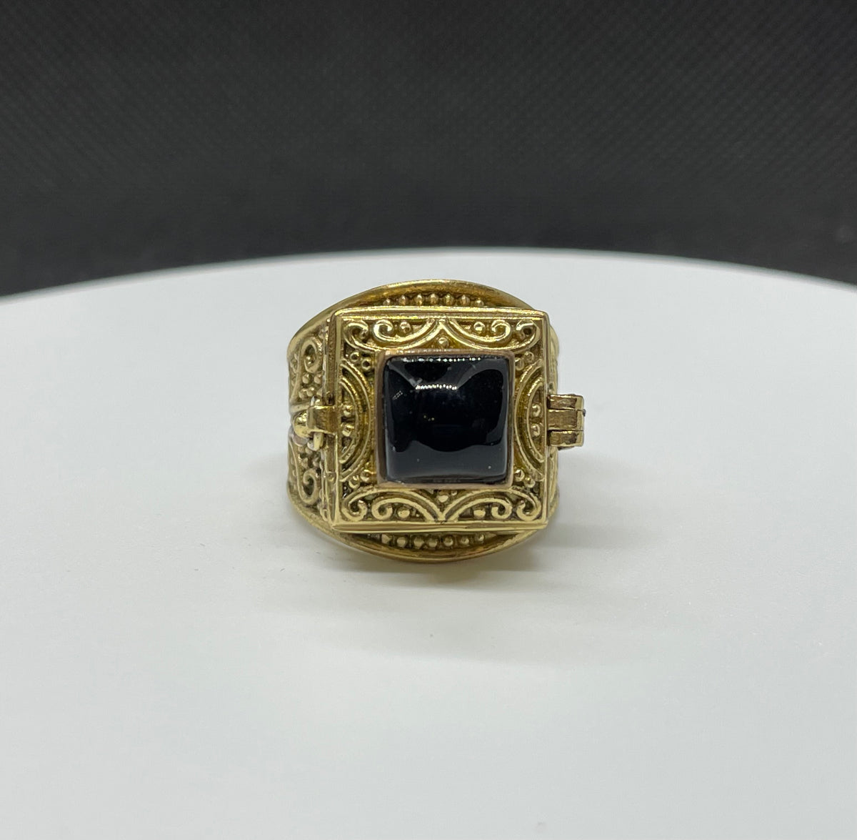 Black Onyx Ethnic Jewelry Brass Handmade Ring US Size 8 R-4284