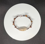 Wire Wrapped Lettered Olive Shell Copper Bracelet with Aqua Nueva Agates.