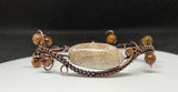Wire Wrapped Lettered Olive Shell Copper Bracelet with Aqua Nueva Agates.