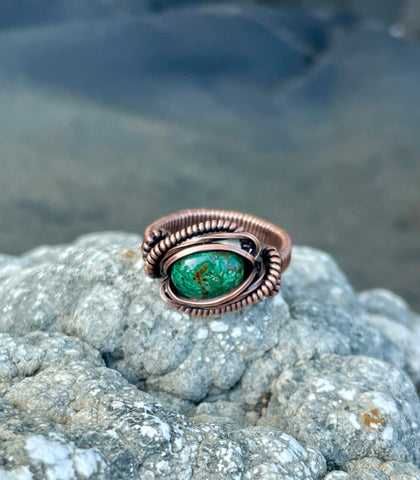Chrysocolla and Copper Ring.   Size 8.