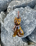 Carved Tiger Eye Cat Pendant in Wire Wrapped Copper with copper heart collar. For the cat lovers!