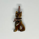 Carved Tiger Eye Cat Pendant in Wire Wrapped Copper with copper heart collar. For the cat lovers!