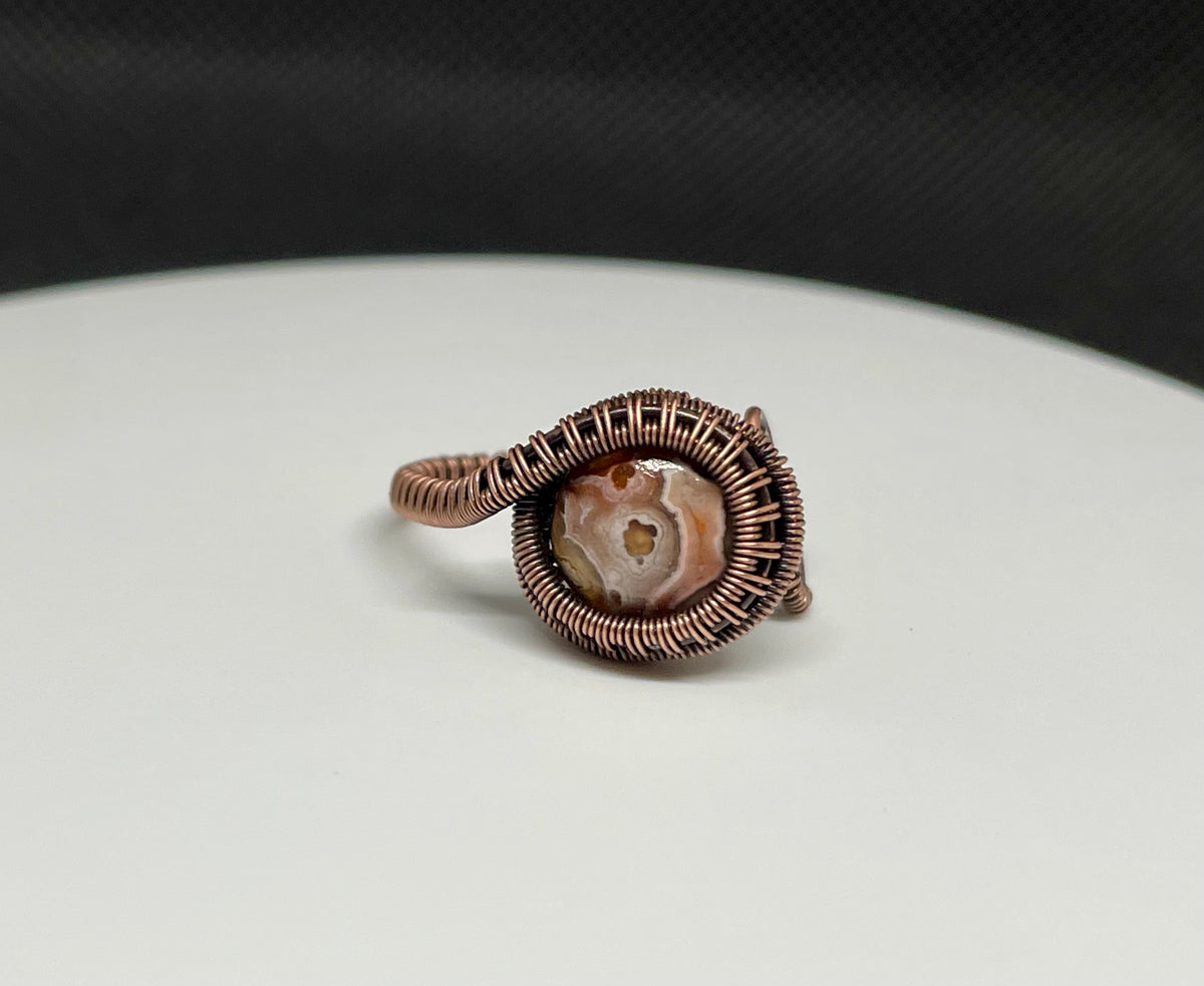 Adjustable Laguna Lace Agate and Copper Ring – Monkeylion Designs