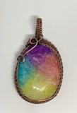 Colorful Rainbow Quartz (dyed) wrapped in handwoven copper. A great way to brighten any day!!