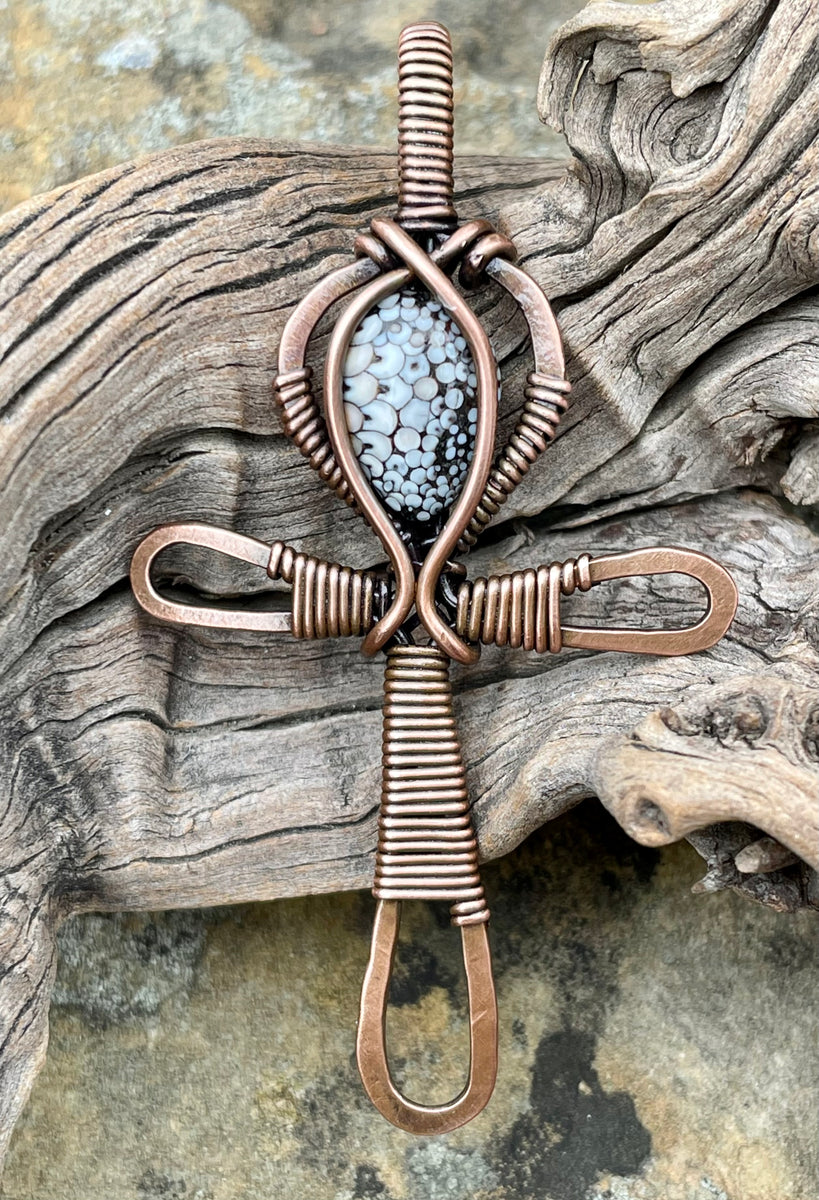 Copper Ankh Pendant with Snake Skin Stone – Monkeylion Designs