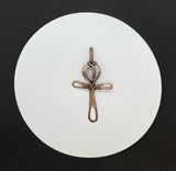 Hammered Copper and wire wrapped Copper Ankh with Snake Skin Stone.