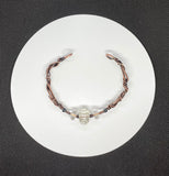 Heavy gauge Copper Bracelet with Woven Copper, Copper Swirls, Clear Lampwork Glass and Glass beads.