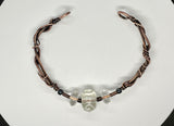 Heavy gauge Copper Bracelet with Woven Copper, Copper Swirls, Clear Lampwork Glass and Glass beads.