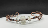 Heavy gauge Copper Bracelet with Woven Copper, Copper Swirls, Clear Lampwork Glass and Glass beads.
