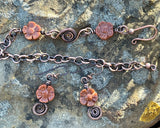 This enchanting set includes beautifully crafted earrings featuring Goldstone flowers paired with durable niobium ear wires for added comfort and style. The earrings are complemented by an adjustable bracelet, also adorned with Goldstone flowers and copper accents, ensuring a perfect fit for any wrist size. The warm, shimmering tones of Goldstone combined with the rustic charm of copper create a harmonious and eye-catching design.