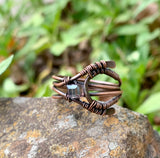 Hammered Copper and Square Crystal Ring - size 11