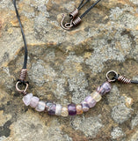Multi-colored tumbled Fluorite, Copper and Leather Necklace.