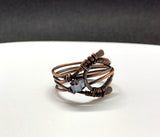 Hammered Copper and Square Crystal Ring - size 11