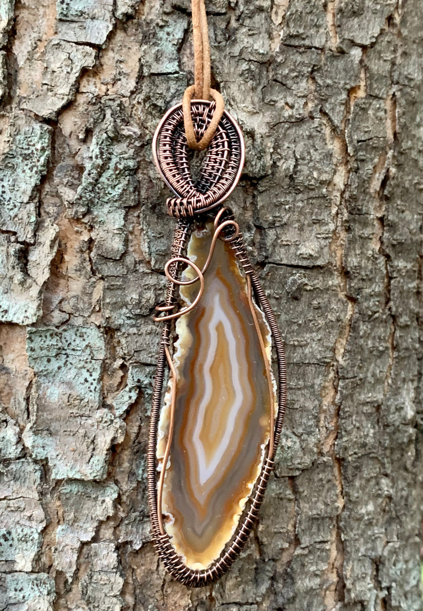 Polished Agate Slice Boho Necklace in Copper with adjustable