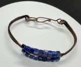 Wire Wrapped Copper Bracelet with Blue Sodalite Square Beads.