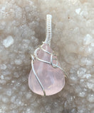 Rose Quartz Pendant in Sterling and Fine Silver