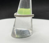 Adjustable Apple Green Prehnite Ring in Wire Wrapped Argentium Silver.