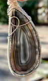 Black Agate Slice Pendant wrapped in Sterling and Fine Silver