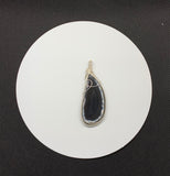 Black Agate Slice Pendant wrapped in Sterling and Fine Silver