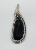 Black Agate Slice Pendant wrapped in Sterling and Fine Silver