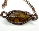 Wire Wrapped Copper and Bamboo Jasper Adjustable Bracelet.