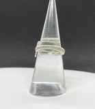 Adjustable Wire Wrapped Argentium Silver and Green Goldstone Ring.