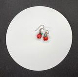 Crackled Agate and Copper Mini Pumpkin Earrings with green glass leaves on Niobium Ear Wires.
