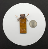 Striking Bold Rectangle Jasper Pendant with hammered copper components and wire wrapped bail.