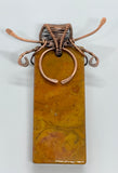 Striking Bold Rectangle Jasper Pendant with hammered copper components and wire wrapped bail.