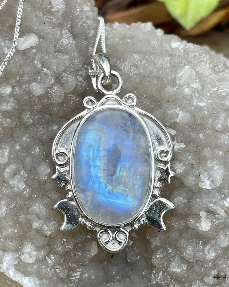 Rainbow Moonstone Necklace in Sterling Silver. – Monkeylion Designs