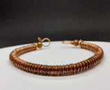 Square and Round Copper Coiled Copper Bracelet with Brown Jasper Beads