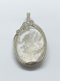 White Plume Agate Pendant in wire wrapped Sterling (.925) and Fine (.999) Silver with Swarovski Crystal Accents.