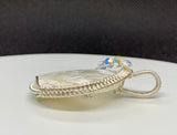 White Plume Agate Pendant in wire wrapped Sterling (.925) and Fine (.999) Silver with Swarovski Crystal Accents.