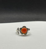 Adjustable Sterling Silver Carnelian Flower Ring