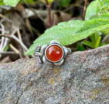 Adjustable Sterling Silver Carnelian Flower Ring