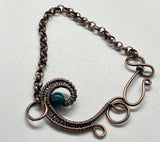 Lovely Blue Apatite and Wire Wrapped Copper Wave Bracelet. 