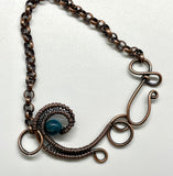 Lovely Blue Apatite and Wire Wrapped Copper Wave Bracelet. 