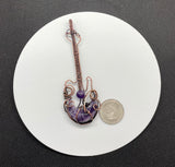 Lepidolite Moon Guitar Pendant in Copper with Amethyst Bead Accent. 