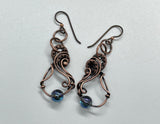 Hypoallergenic Swirling Copper and Blue Electroplated Quartz Earrings with Niobium Ear Wires. 