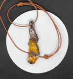 Adjustable Amber, Copper and Leather Necklace