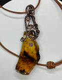 Adjustable Amber, Copper and Leather Necklace
