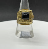 Brass Poison Ring with Black Onyz. Size 8.