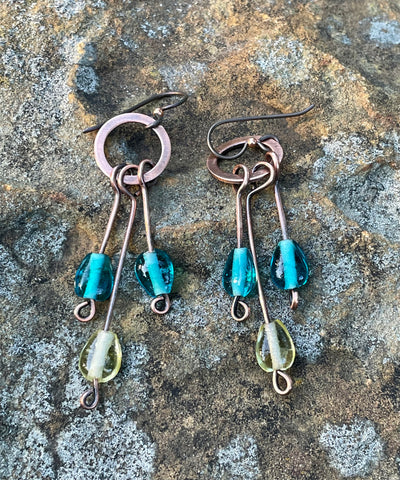 Hypoallergenic Vintage Glass and Copper Earrings