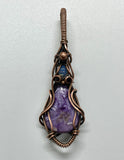 Purple Charoite Pendant in flowing Copper with Australian Opal Accent.