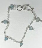 Dainty Sterling Silver (.925) Hearts Ankle Bracelet with Quartz Heart Dangles.