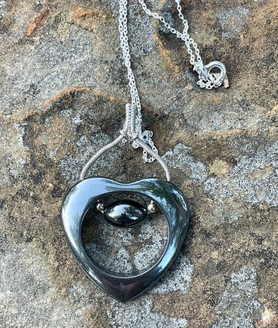 Hematite Heart Necklace in Sterling Silver
