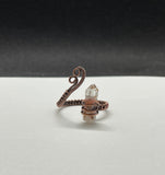 Adjustable Hematite in Quartz Point Ring in Wire Wrapped Copper.