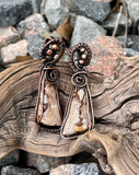 Hypoallergenic Petrified Wood and Copper Earrings