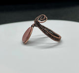 Adjustable Wire Wrapped Copper and Rhodonite Heart Ring.